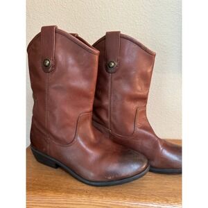 Frye Melissa Button Cognac Brown Leather Western Boots Kids Size 4 F0044/D12